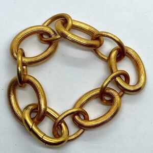 Vtg Lauren Ralph Lauren Gold Tone Thick Chunky Heavy Hinged Clasp Bracelet 8”